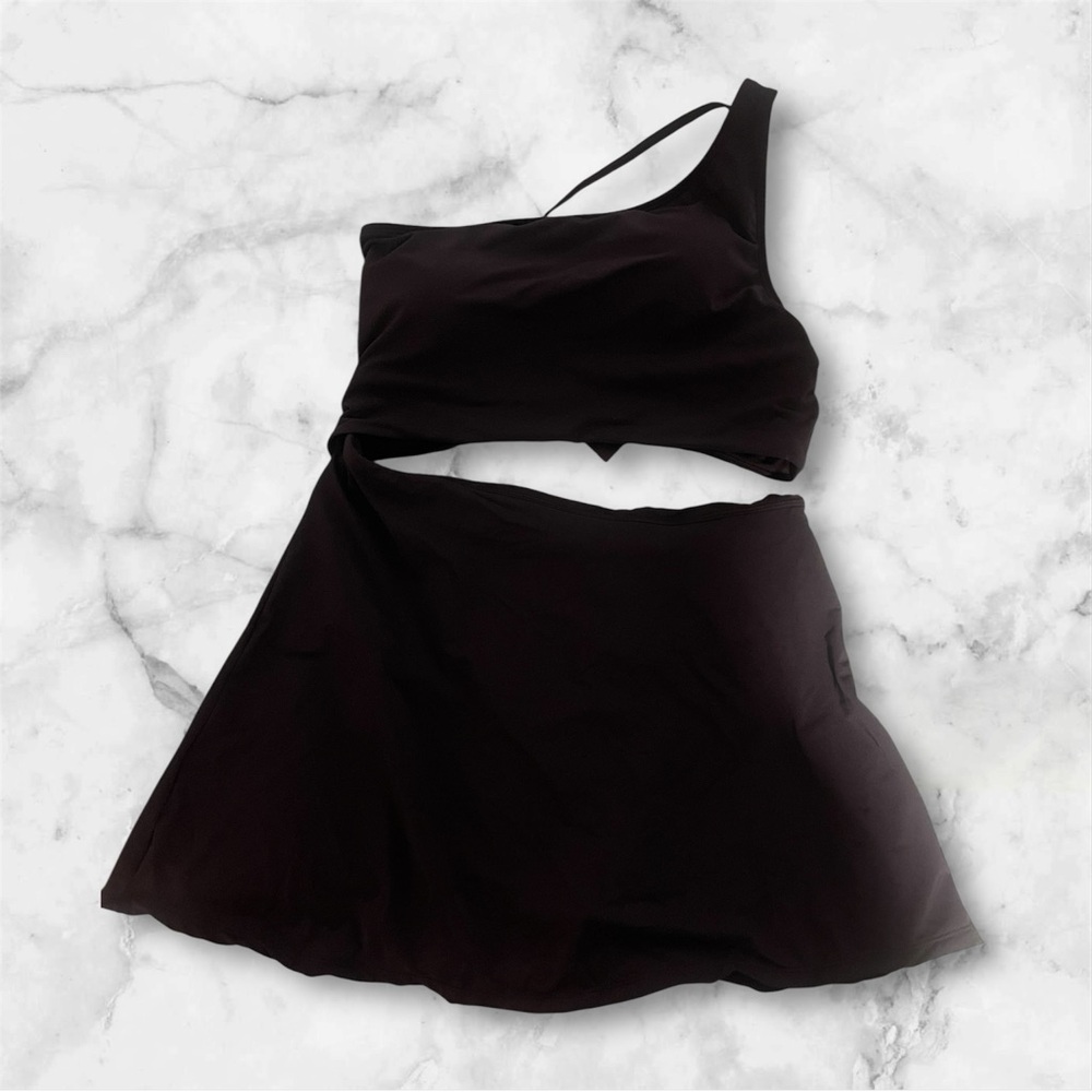 Black Asymmetrical  Two-Piece  in one bathing suit